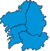 Mapa coloreado según la candidatura ganadora en cada circunscripción