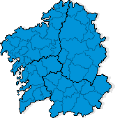 Mapa coloreado según la candidatura ganadora en cada comarca